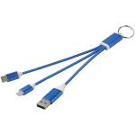 Metal 4-in-1 recycled aluminium charging cable with keychain Dark blue