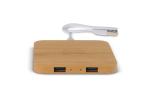 Bamboo Wireless charger with 2 USB hubs 5W Holz