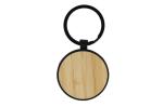 Bamboo and metal keychain round Black