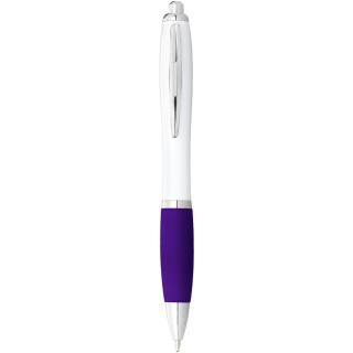 Nash ballpoint pen with white barrel and coloured grip (black ink) White/purple