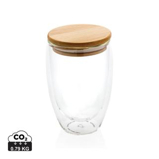 XD Collection Doppelwandiges Borosilikatglas mit Bambusdeckel 350ml Transparent