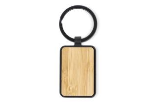 Bamboo and metal keychain rectangle 