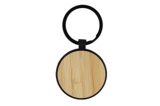 Bamboo and metal keychain round 