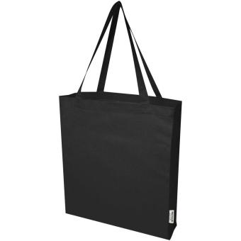 Madras 140 g/m² GRS recycled cotton gusset tote bag Black