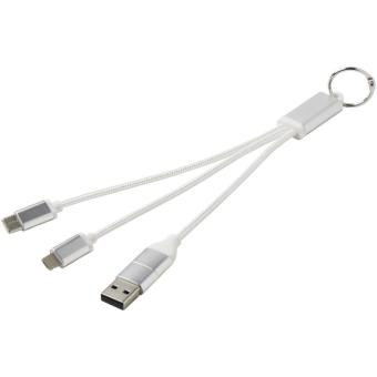 Metal 4-in-1 recycled aluminium charging cable with keychain Silver