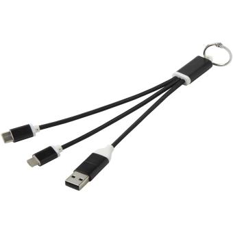 Metal 4-in-1 recycled aluminium charging cable with keychain 