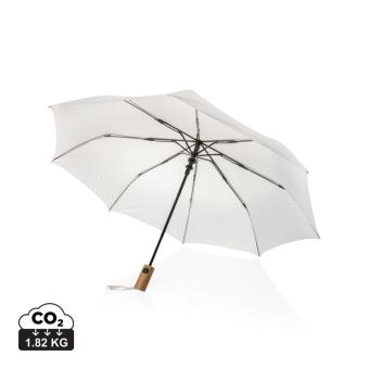 XD Collection Kaycey 21" AWARE™ RPET Acacia wood mini auto open umbrella Fawn