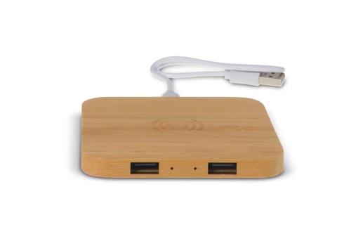 Bamboo Wireless charger with 2 USB hubs 5W Timber