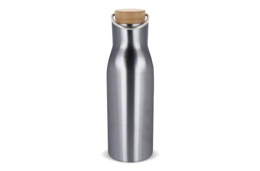 Isolier-Flasche mit Bambusdeckel, 500ml Silber