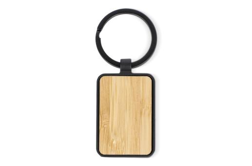 Bamboo and metal keychain rectangle Black