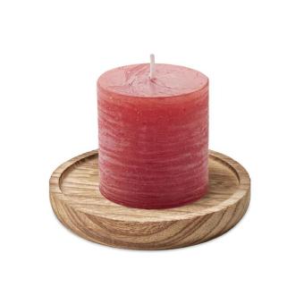 PENTAS Candle on round wooden base Red