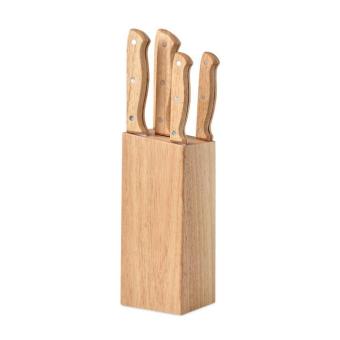 GOURMET 5 piece knife set in base Timber