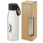 Ljungan 500 ml copper vacuum insulated stainless steel bottle with PU leather strap and lid Silver