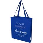 Madras 140 g/m² GRS recycled cotton gusset tote bag Dark blue