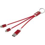 Metal 4-in-1 recycled aluminium charging cable with keychain Red