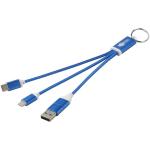 Metal 4-in-1 recycled aluminium charging cable with keychain Dark blue