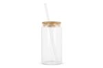 Glas mit Bambusdeckel & Strohhalm 450ml Transparent