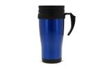 Double walled coffee mug metal 350ml Aztec blue