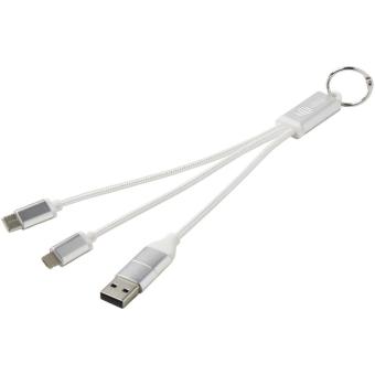 Metal 4-in-1 recycled aluminium charging cable with keychain Silver