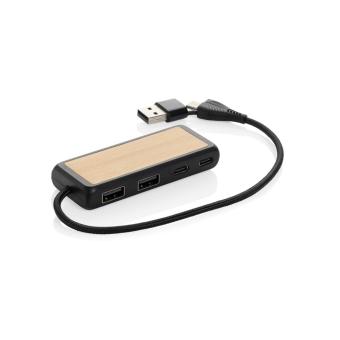 XD Collection Link RCS recycled plastic and bamboo dual Input USB hub Black