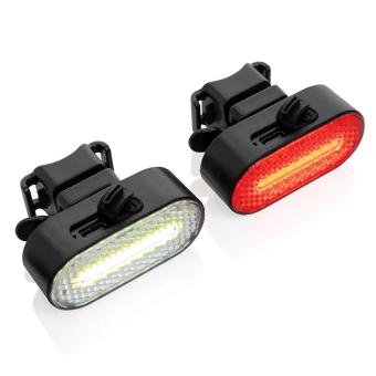 XD Collection Lumino RCS recycled plastic USB re-chargeable bike light set Black