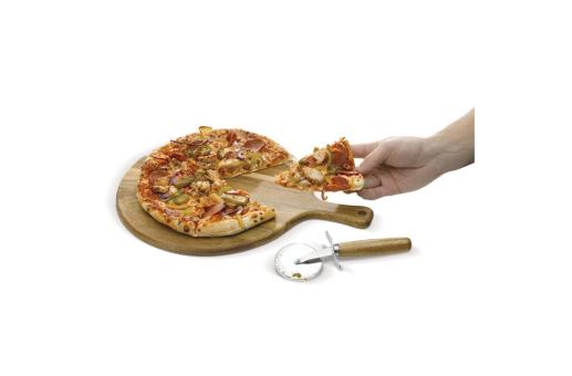 Pizza Schneidebrett mit Rollmesser Holz