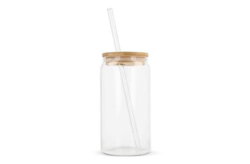 Glass with bamboo lid & straw 450 ml Transparent