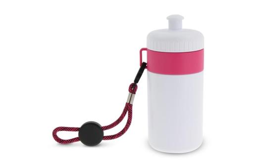 Sports bottle with edge and cord 500ml Pink/white