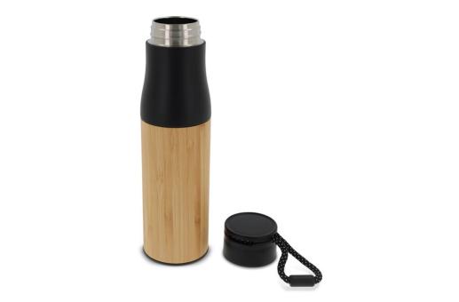 Isolierflasche Bambus mit Trageschlaufe 500ml Schwarz