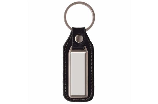 Keyring metal, real leather, Doming. Black