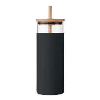 STRASS Glass tumbler 450ml bamboo lid Black