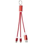 Metal 4-in-1 recycled aluminium charging cable with keychain Red