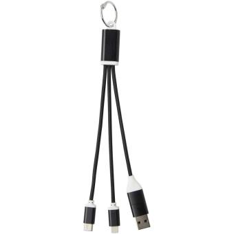 Metal 4-in-1 recycled aluminium charging cable with keychain Black