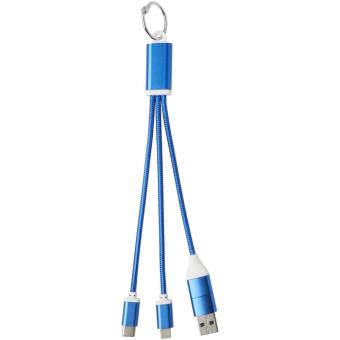 Metal 4-in-1 Ladekabel aus recyceltem Aluminium mit Schlüsselanhänger Royalblau