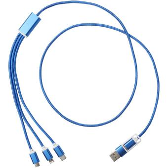 Versatile 5-1 recycled aluminium charging cable Dark blue