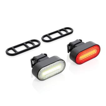 XD Collection Lumino RCS recycled plastic USB re-chargeable bike light set Black