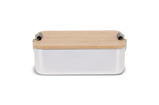 Lunch box aluminium with bamboo lid Silver