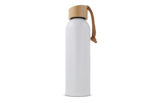 Wasserflasche mit Bambusdeckel 600ml Weiß