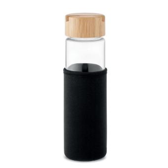 TINAROO Glass bottle bamboo lid 600ml Black