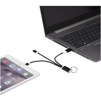 Metal 4-in-1 recycled aluminium charging cable with keychain Black