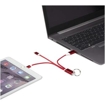 Metal 4-in-1 recycled aluminium charging cable with keychain Red