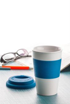 Soft Touch mug with silicone Blue/white