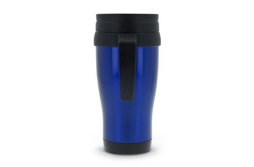 Double walled coffee mug metal 350ml Aztec blue