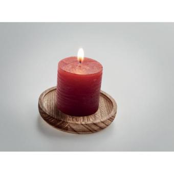 PENTAS Candle on round wooden base Red