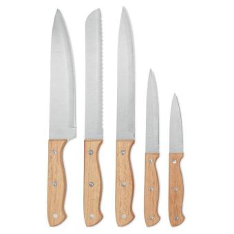 GOURMET 5 piece knife set in base Timber