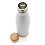 XD Collection Vacuum stainless steel bottle with bamboo lid and bottom White