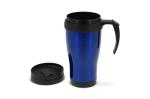 Double walled coffee mug metal 350ml Aztec blue