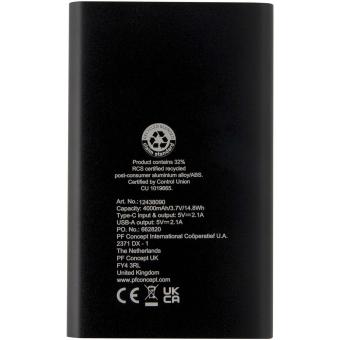 Pep 4000 mAh Type-C recycled aluminium power bank Black