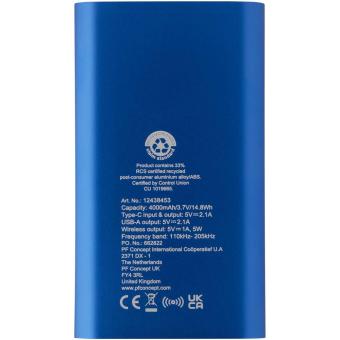 Juice 4000 mAh Type-C recycled aluminium wireless power bank Dark blue