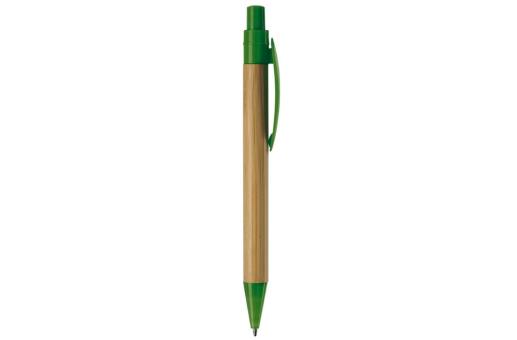 Bamboo pen with plastic leafclip Dark green